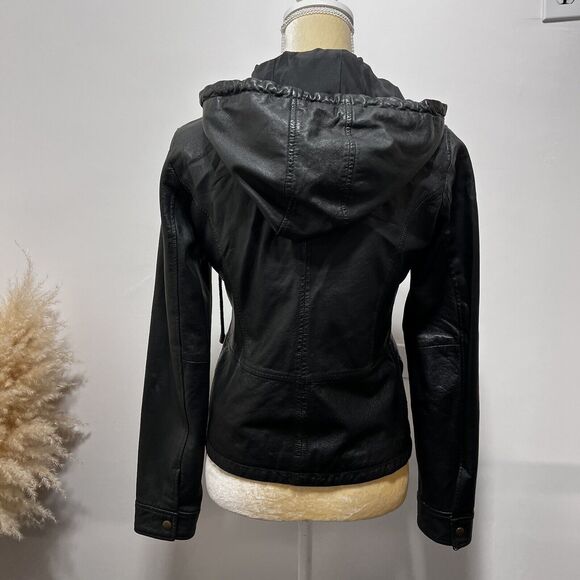 Joie Lamb Leather Silk Lined Black Moto Jacket Removable Hood Womens Size S - Picture 2 of 6
